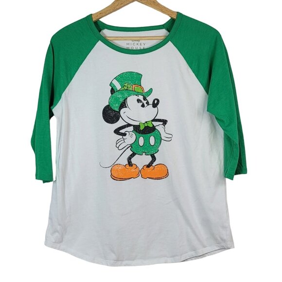 Disney Tops - Disney St. Patrick's Day Mickey Mouse Top Green XXL 3/4 Sleeve Shamrock Raglan